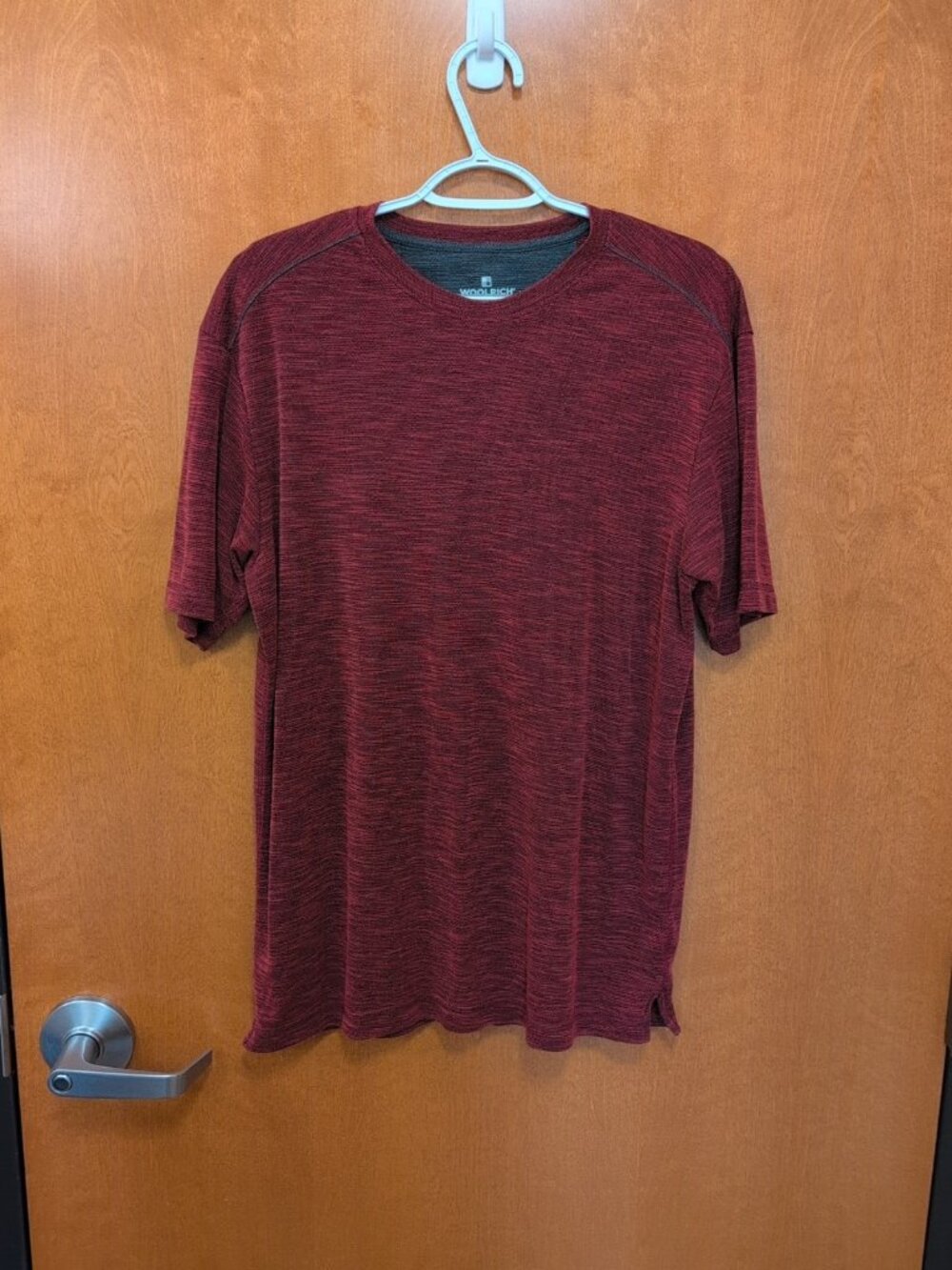 Woolrich Shirt Mens M Red Short Sleeve Tee Thermal Tweed Knit‎ Crew Neck Outdoor